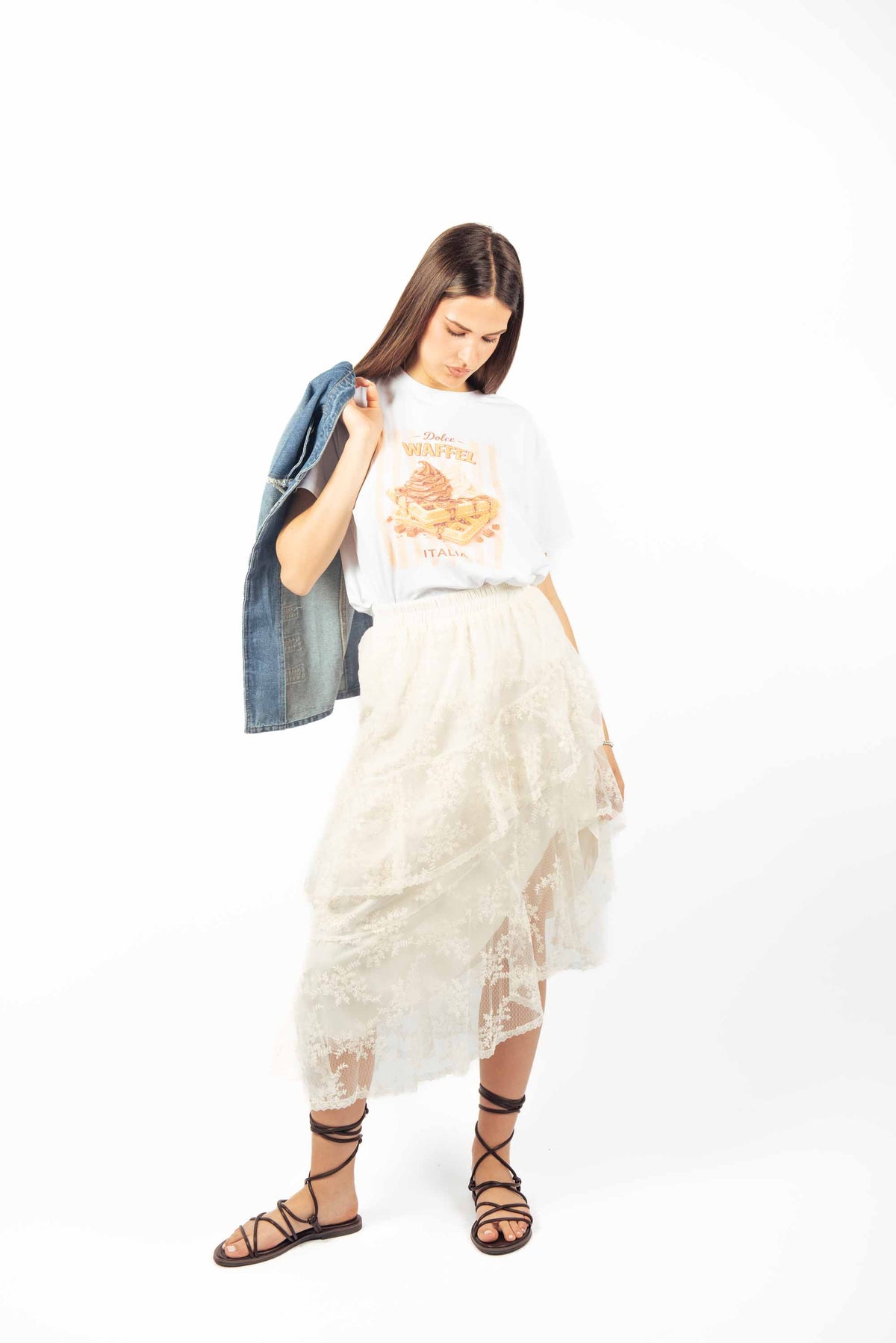 Gonna Midi in Pizzo a Balze Asimmetriche donna Miss love - 2