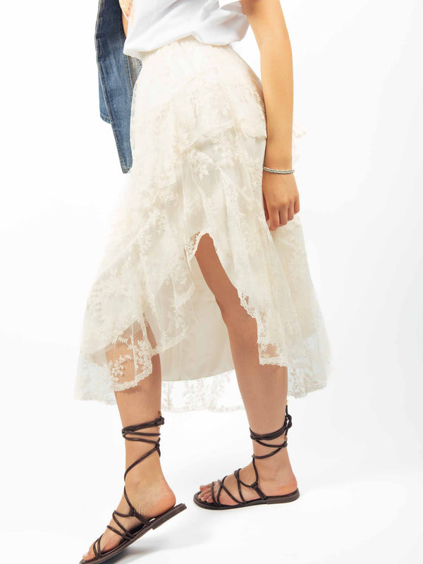 Gonna Midi in Pizzo a Balze Asimmetriche da donna Miss love
