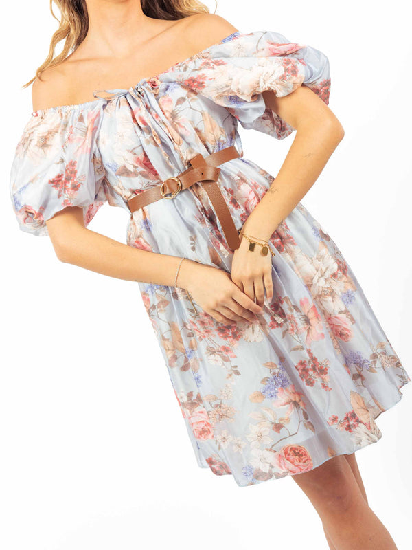Abito Corto a Fiori con Scollo Bardot da donna Miss love