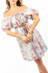 Abito Corto a Fiori con Scollo Bardot donna Miss love - 1