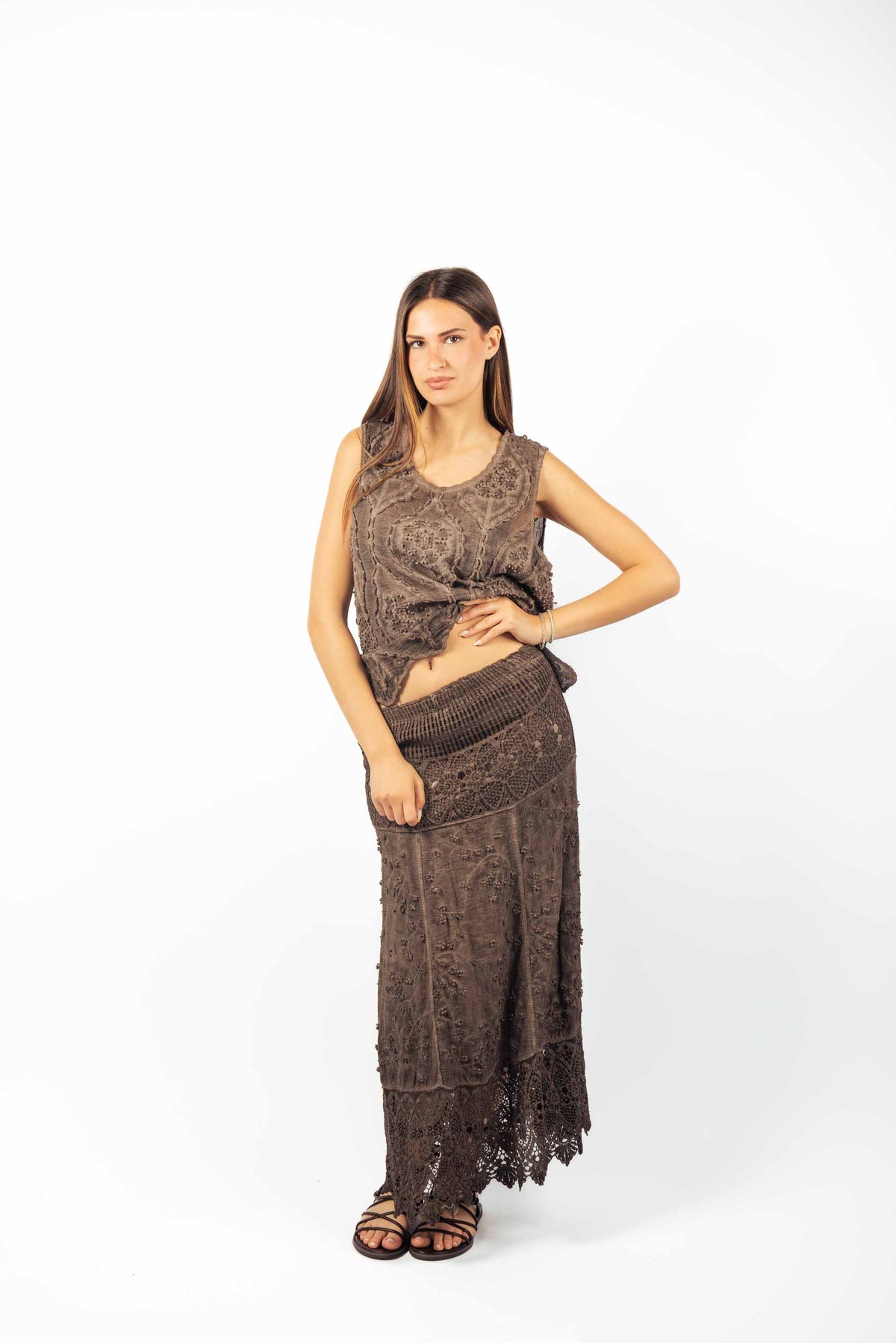Gonna Longuette Ricamata Cioccolato donna Miss love - 6