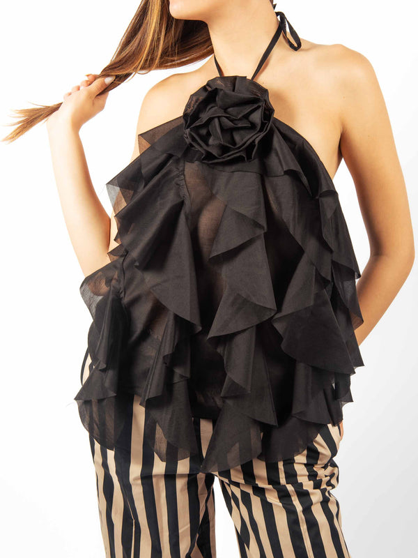 Top Halter con Fiore Rimovibile Nero da donna Miss love