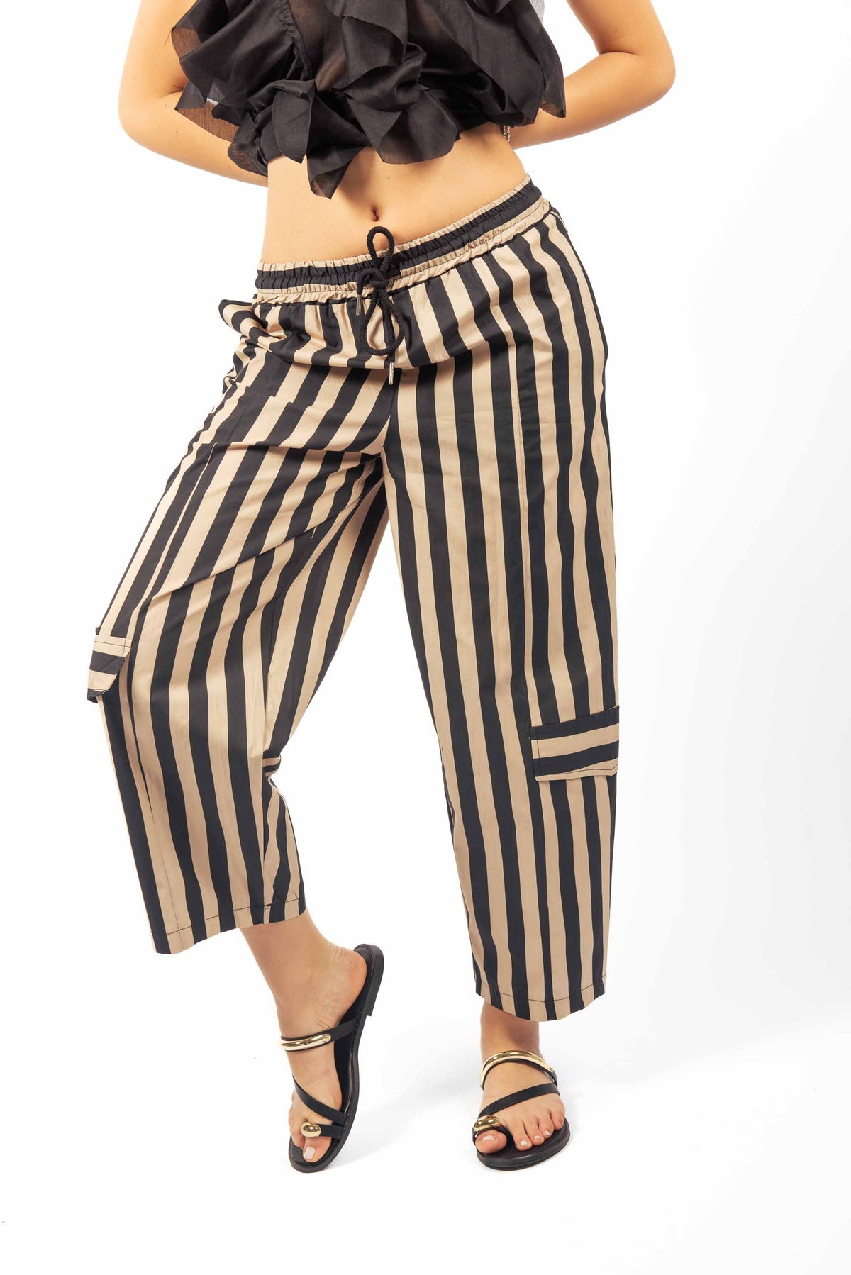 Pantaloni Cargo a Righe Beige/Nero donna Miss love - 5