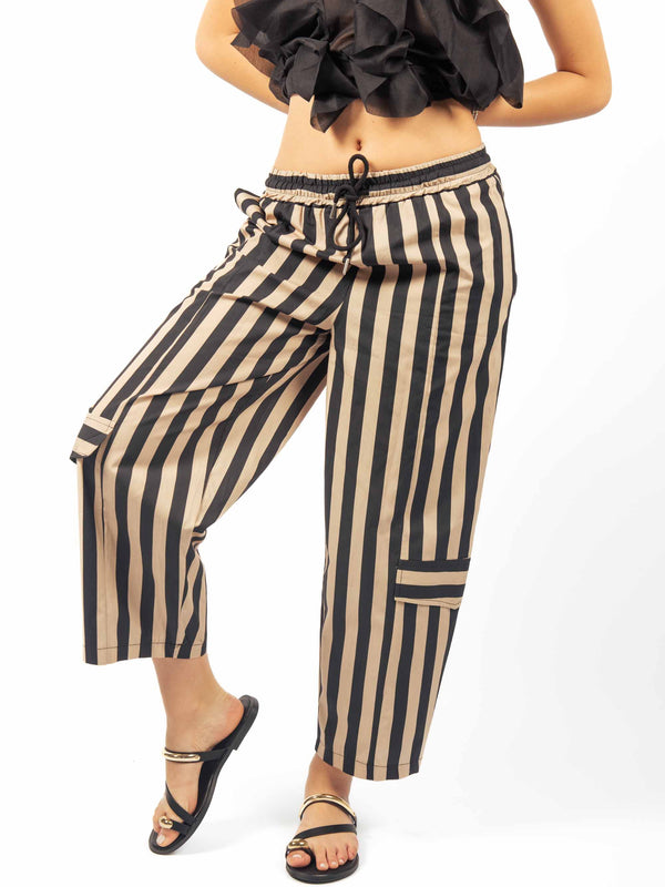 Pantaloni Cargo a Righe Beige/Nero da donna Miss love