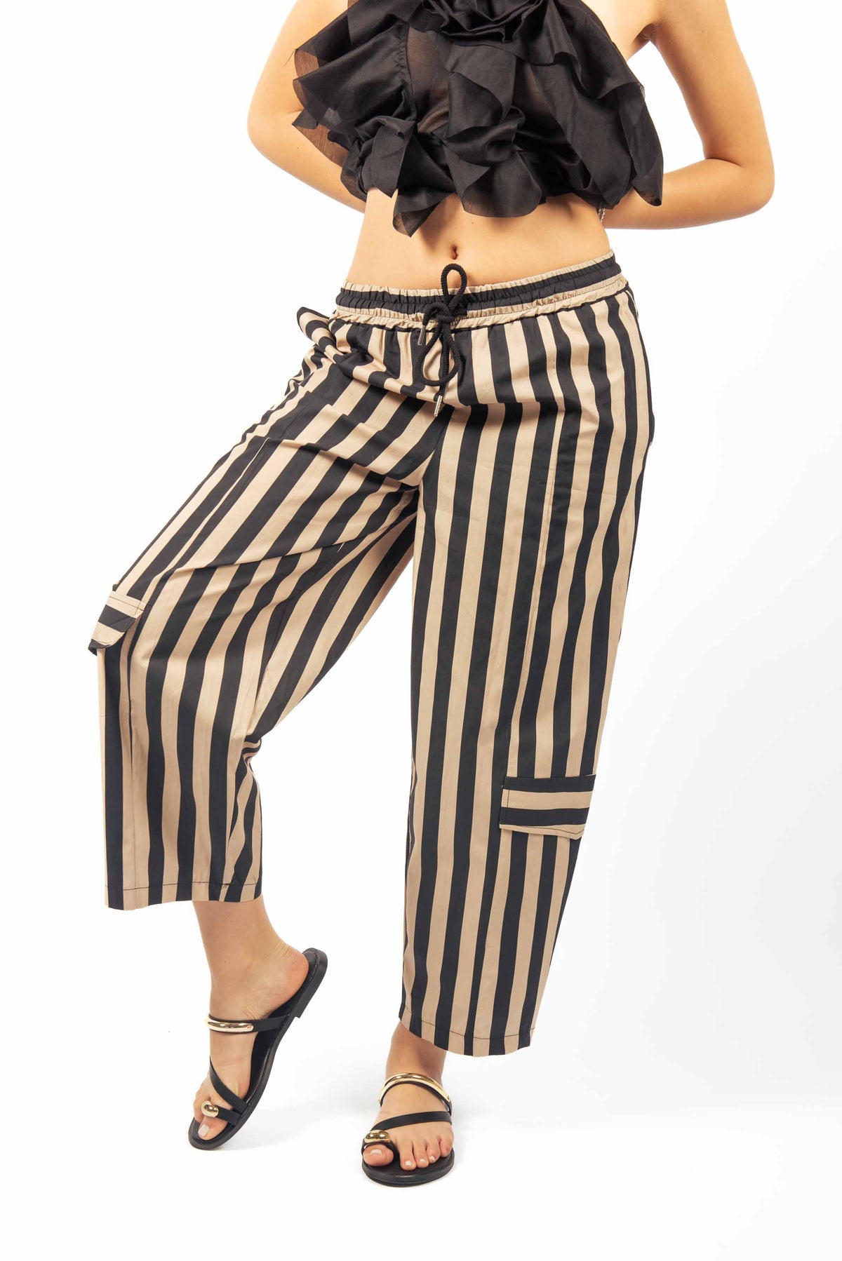 Pantaloni Cargo a Righe Beige/Nero donna Miss love - 1