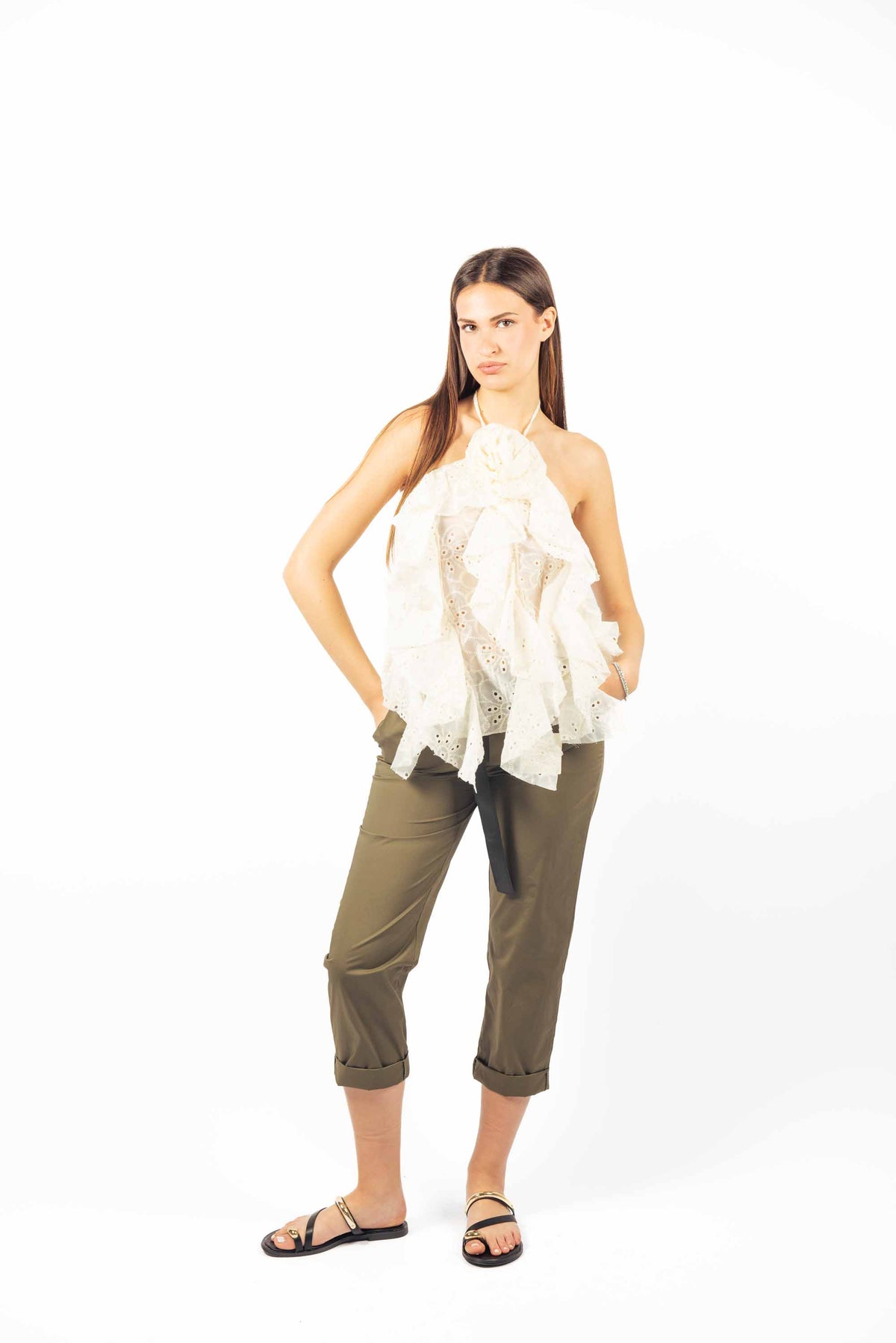Top Ricamato con Rouches Panna donna Miss love - 6