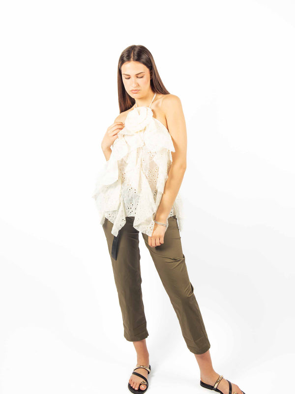 Top Ricamato con Rouches Panna da donna Miss love