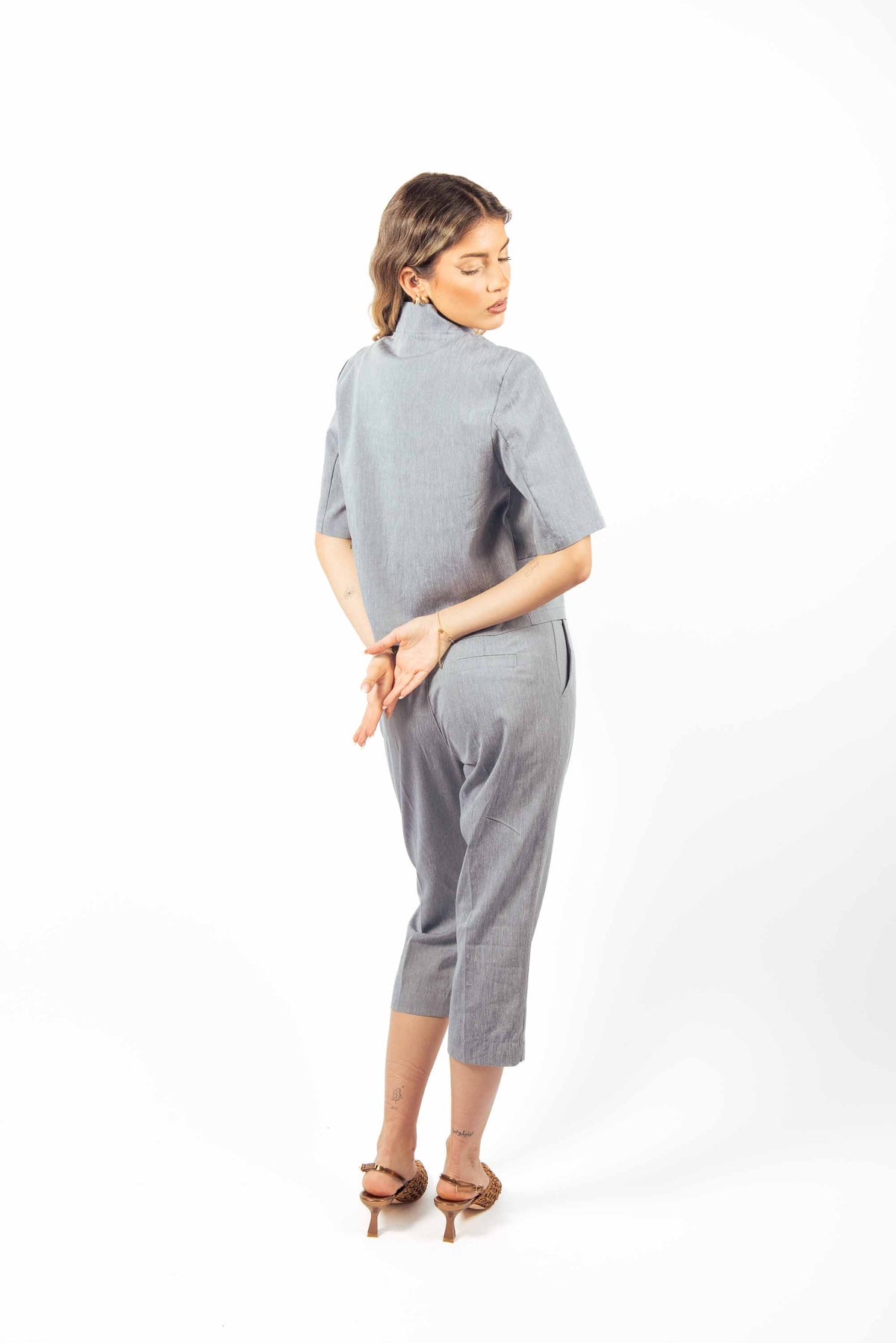 Giacca Effetto Lino un Bottone Celeste donna Miss love - 4