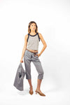 Pantaloni effetto Lino con Cintura Celeste donna Miss love - 5