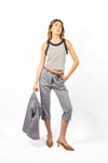 Pantaloni effetto Lino con Cintura Celeste donna Miss love - 2