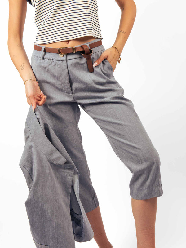 Pantaloni effetto Lino con Cintura Celeste da donna Miss love
