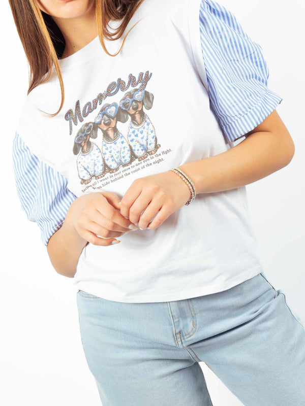 T-shirt con Stampa e Maniche a Righe da donna Miss love