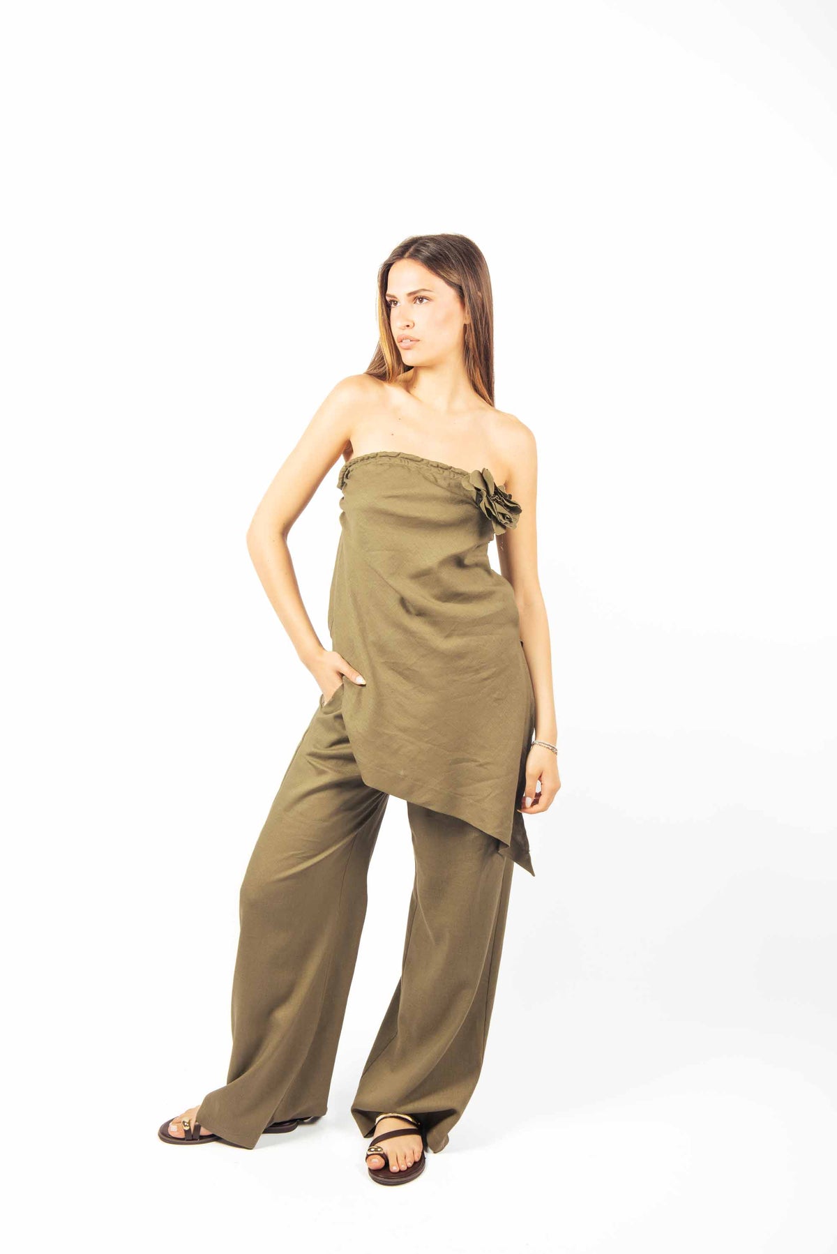 Pantaloni Palazzo con Elastico Militare donna Maryley - 5