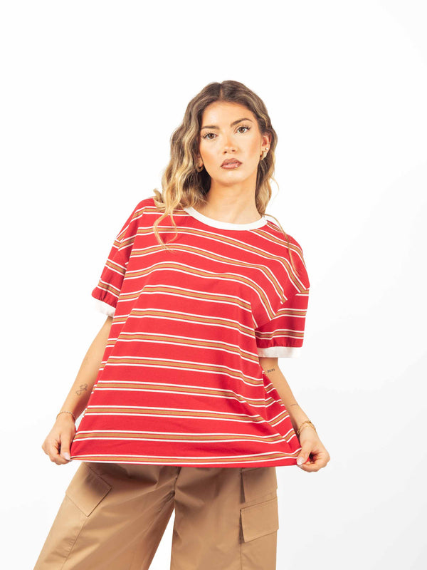 T-Shirt a Righe Rosso/Cammello da donna Tensione in