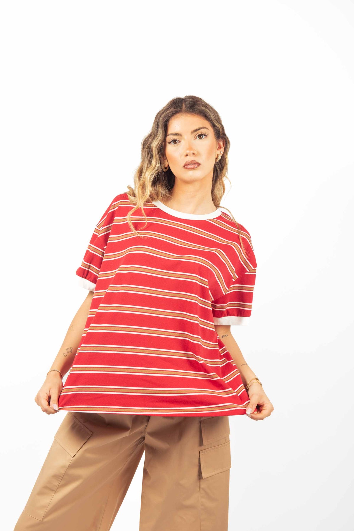 T-Shirt a Righe Rosso/Cammello donna Tensione in - 1