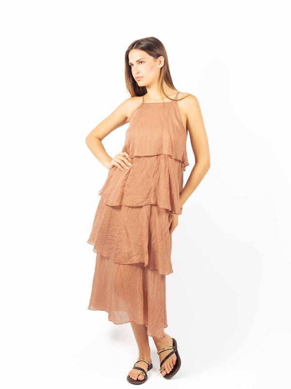 Abito Lungo a Balze Terracotta da donna Tensione in