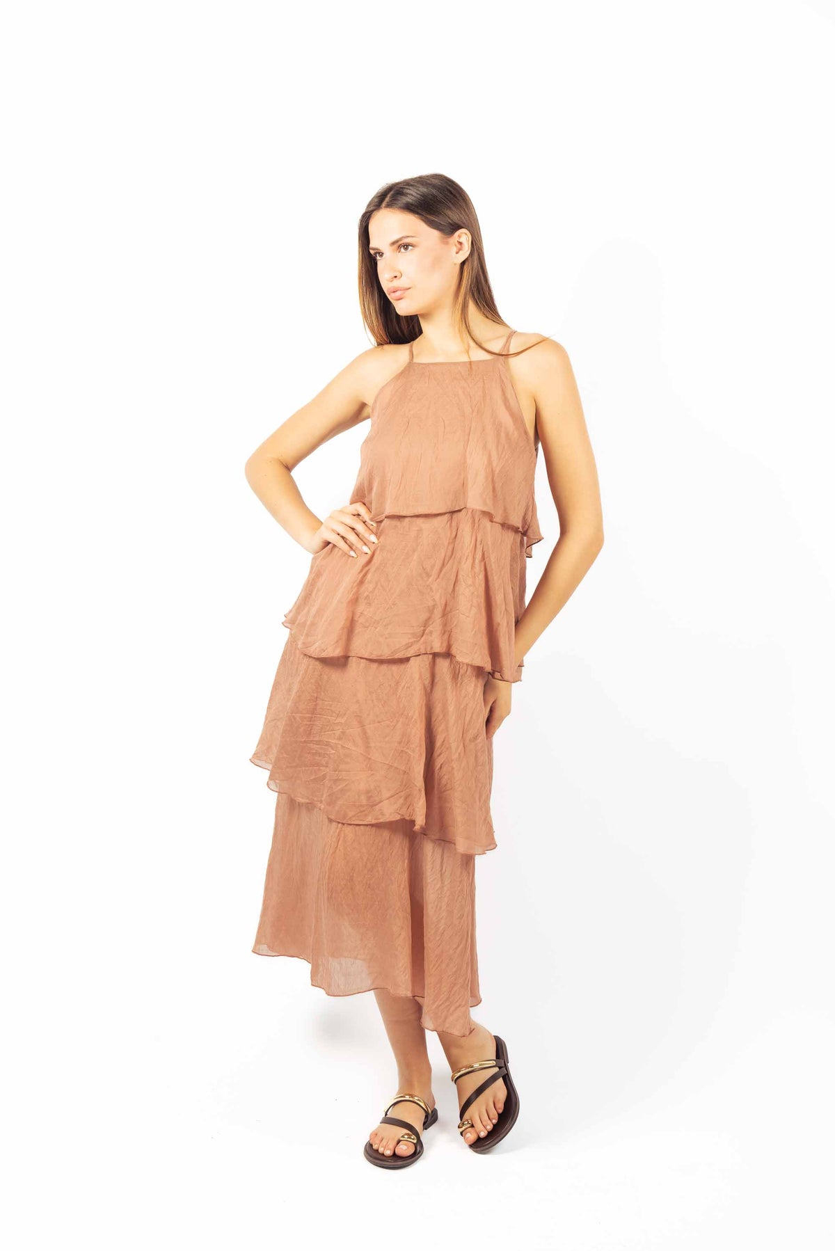 Abito Lungo a Balze Terracotta donna Tensione in - 1