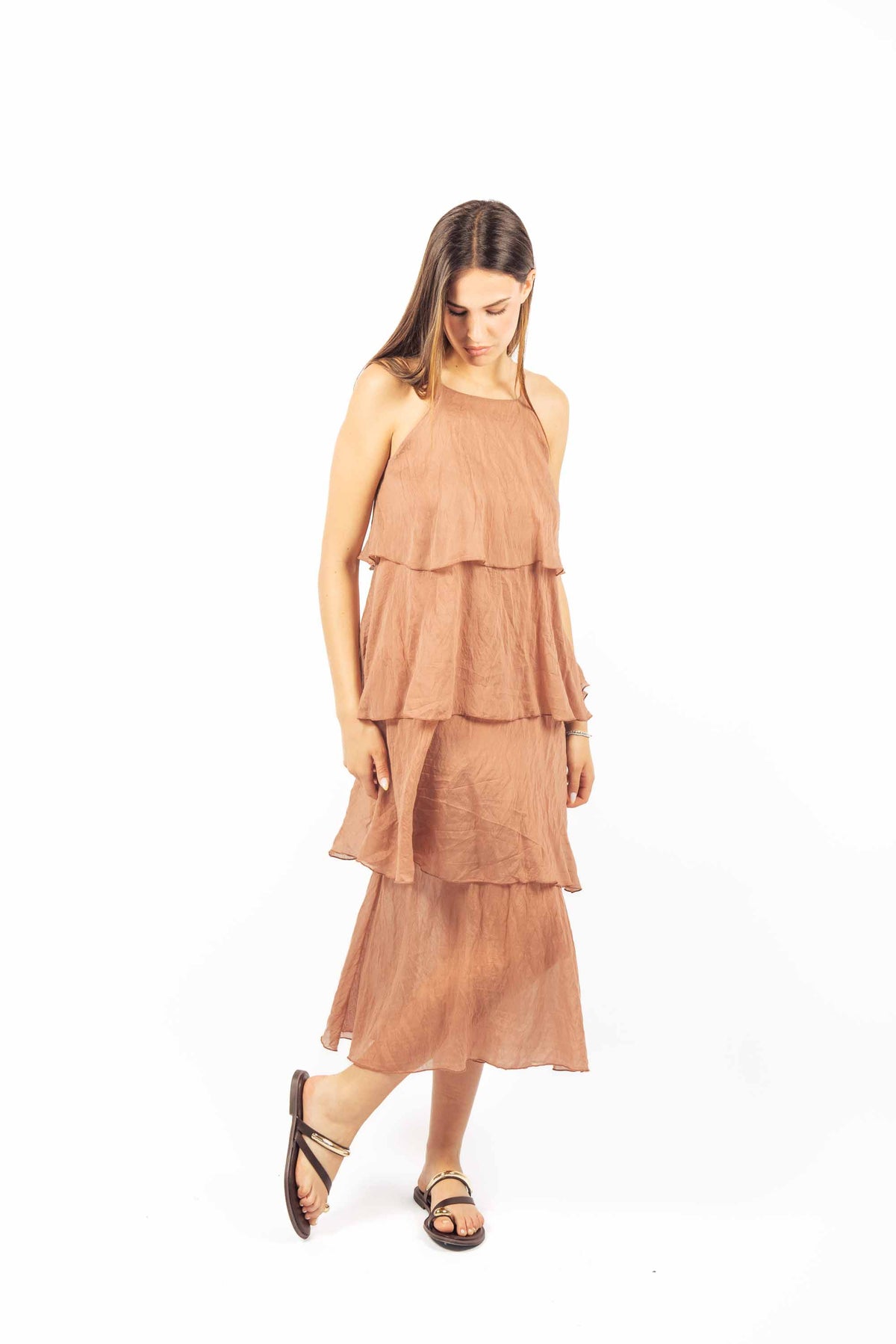 Abito Lungo a Balze Terracotta donna Tensione in - 2