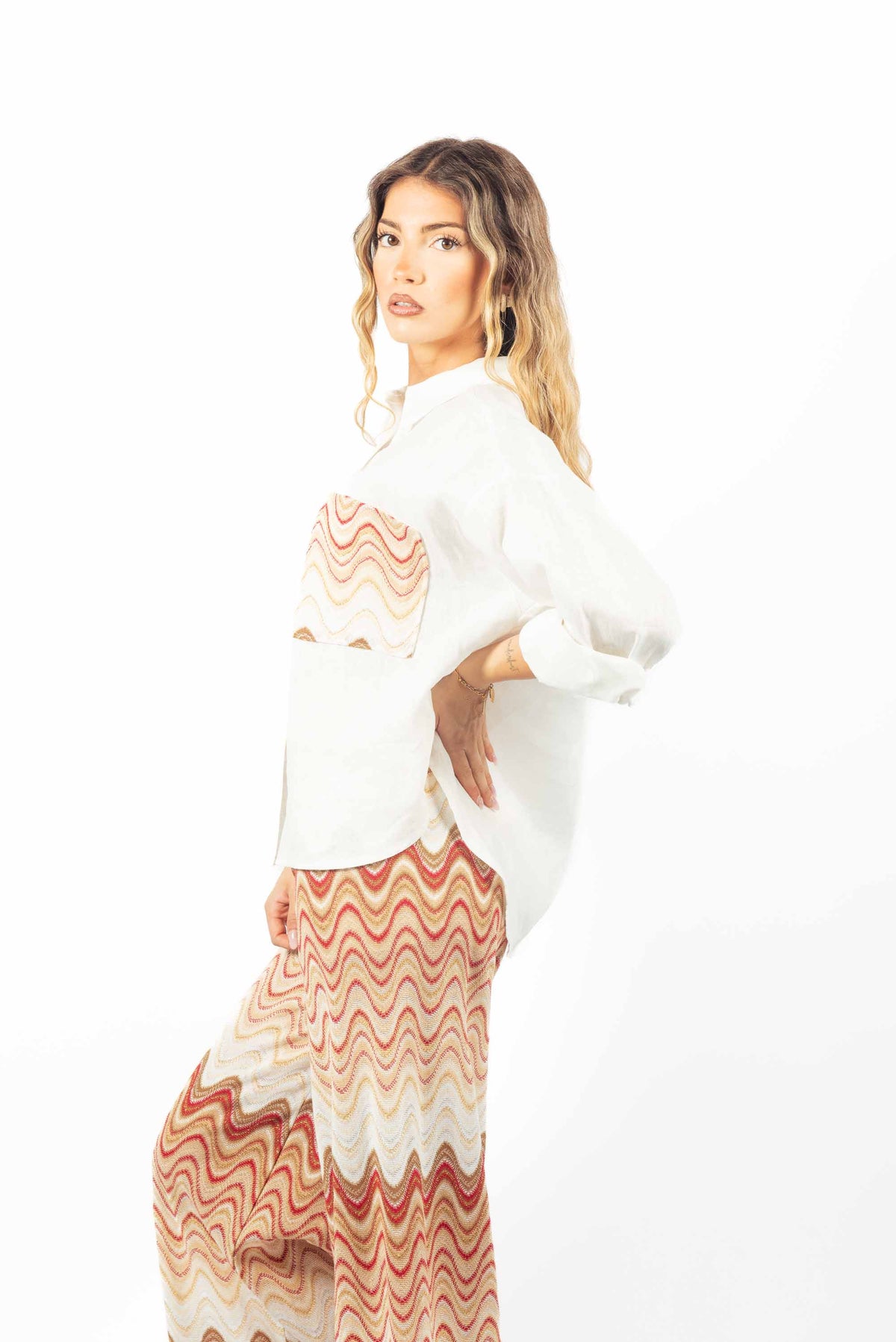Camicia in Lino con Taschino donna Tensione in - 5
