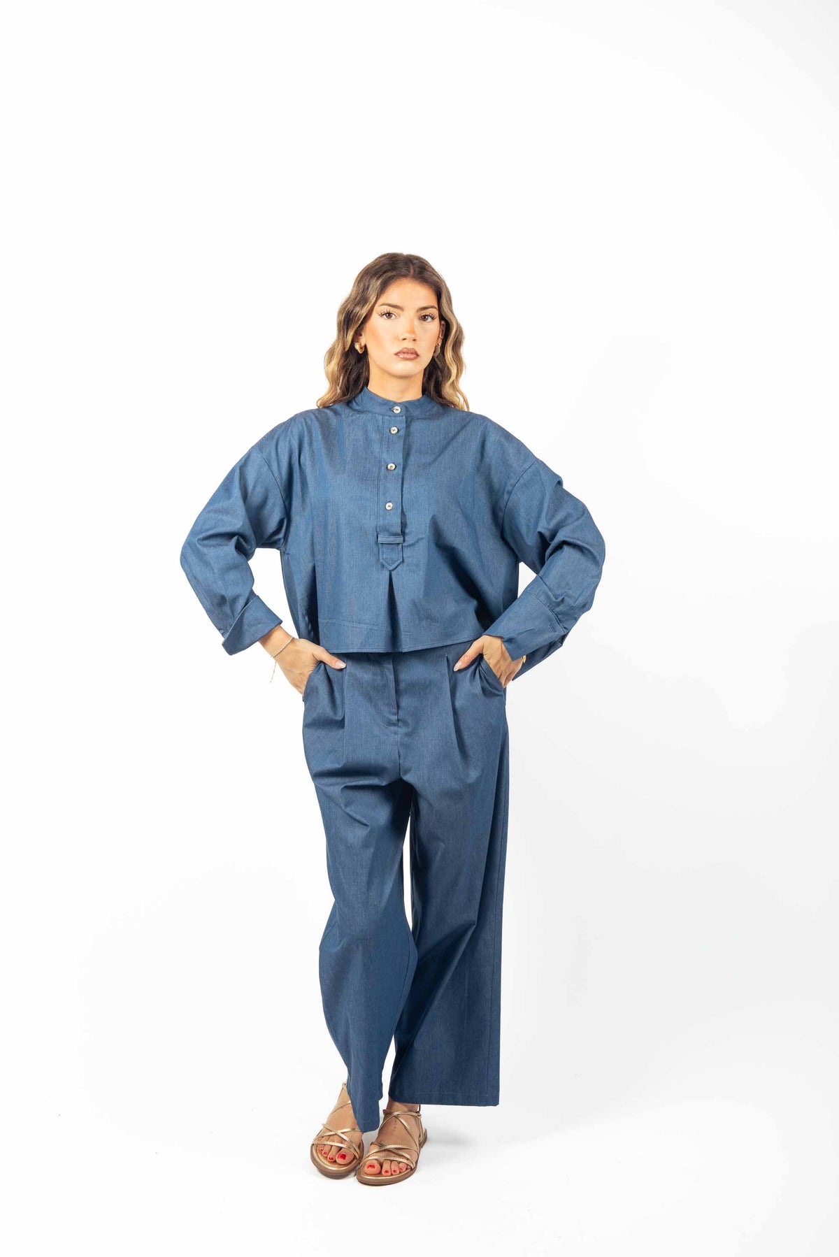 Blusa Effetto Denim Coreana donna Tensione in - 3