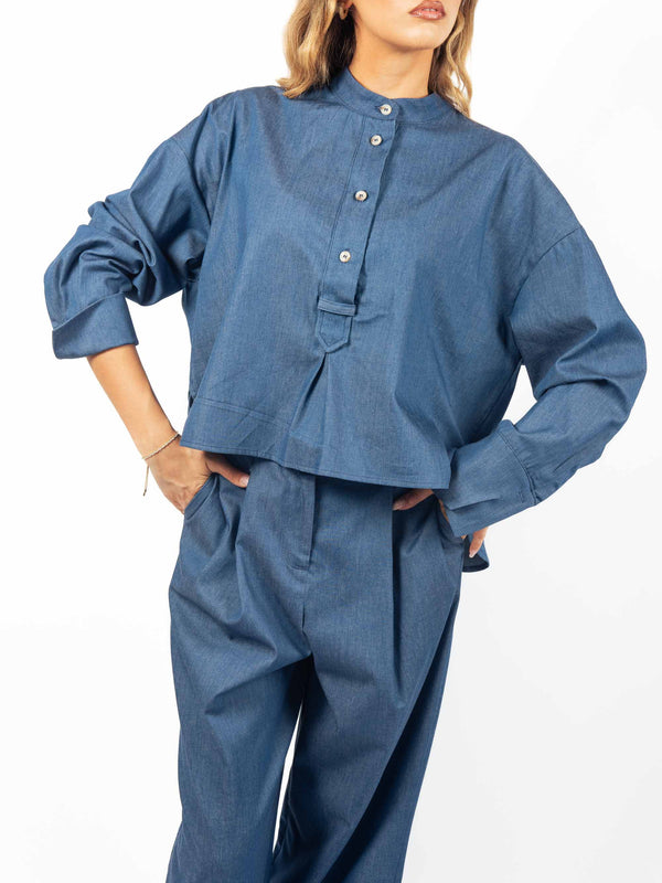 Blusa Effetto Denim Coreana da donna Tensione in