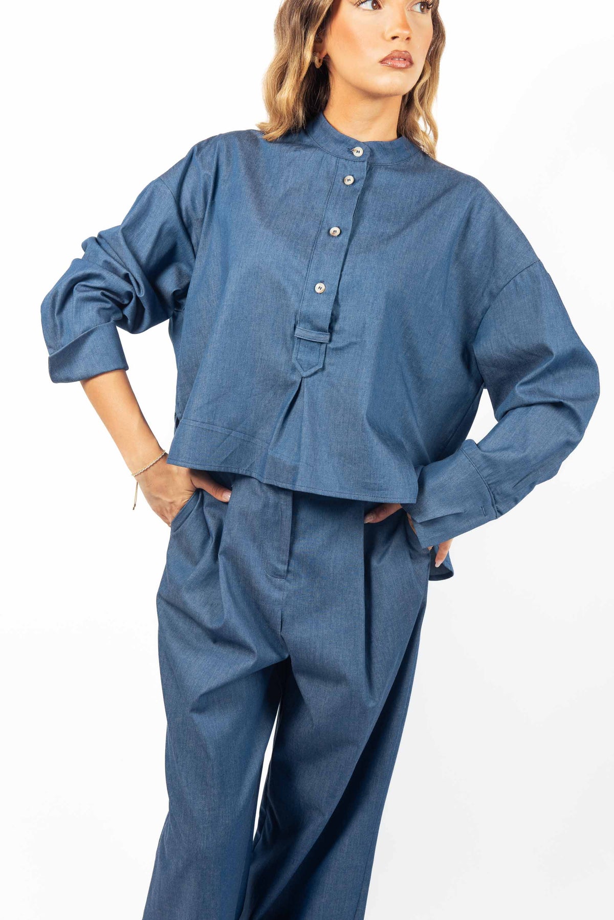 Blusa Effetto Denim Coreana donna Tensione in - 1