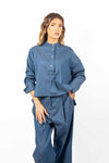 Blusa Effetto Denim Coreana donna Tensione in - 5