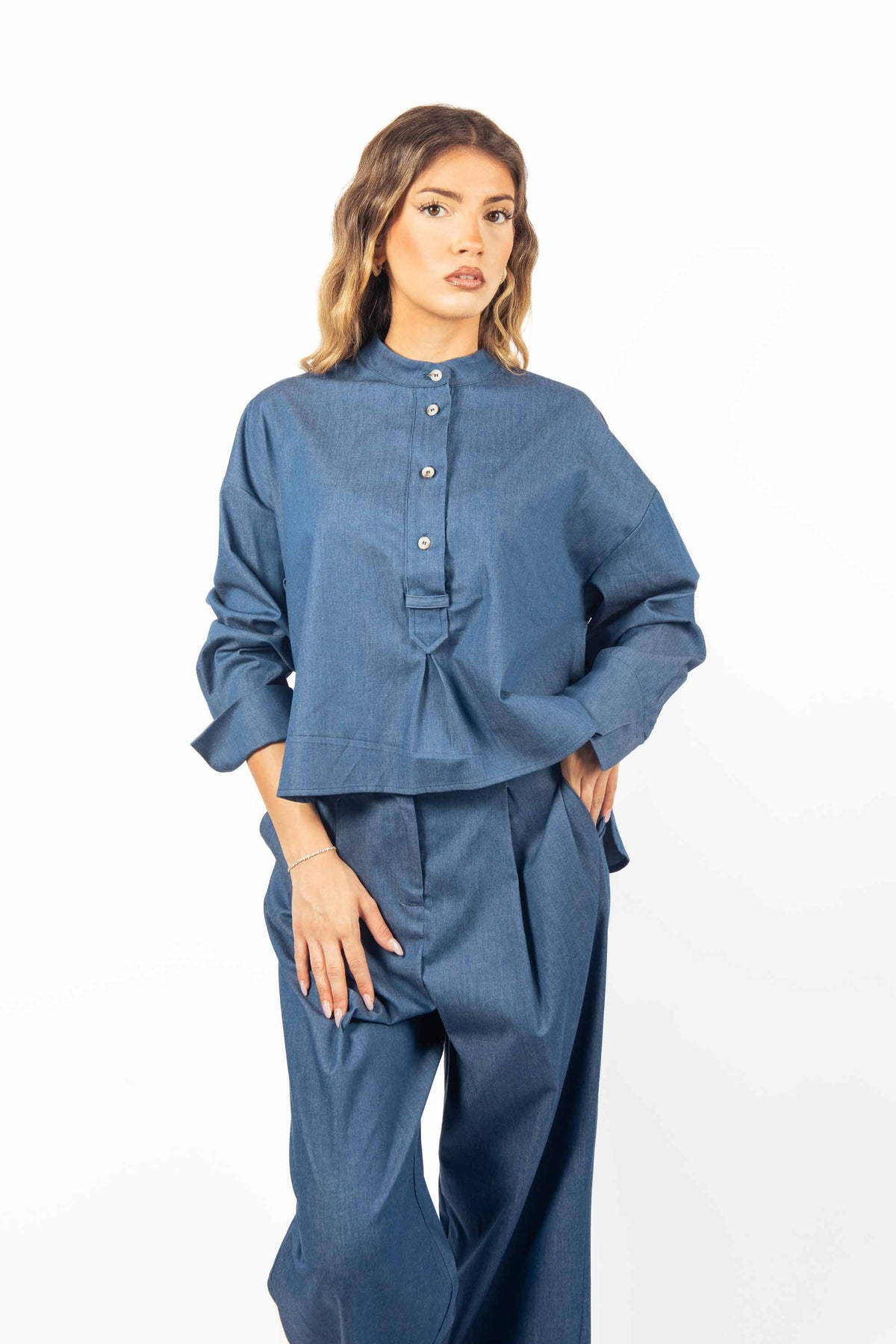 Blusa Effetto Denim Coreana donna Tensione in - 5