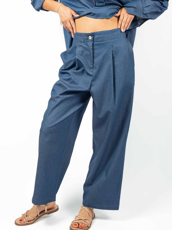 Pantaloni Effetto Denim Wide Leg da donna Tensione in