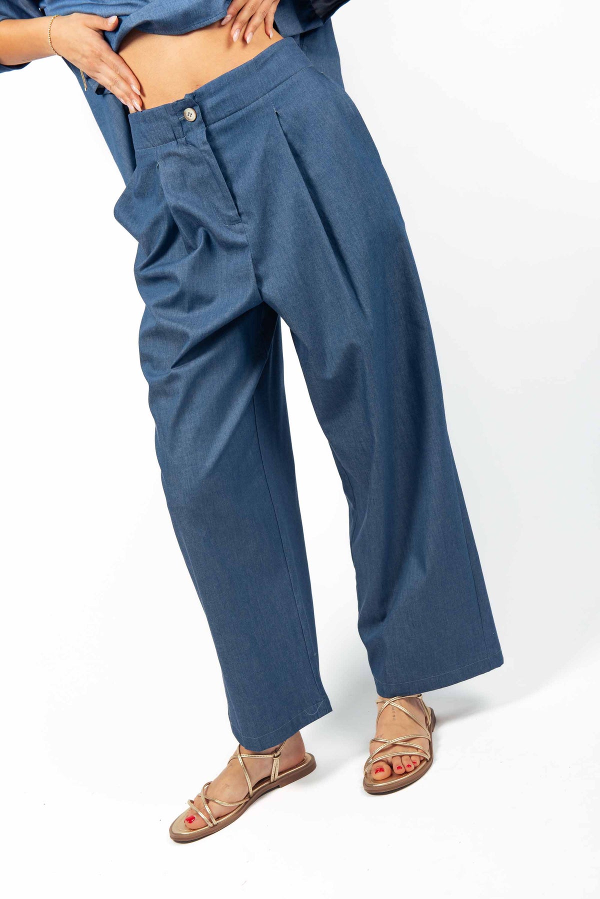 Pantaloni Effetto Denim Wide Leg donna Tensione in - 4