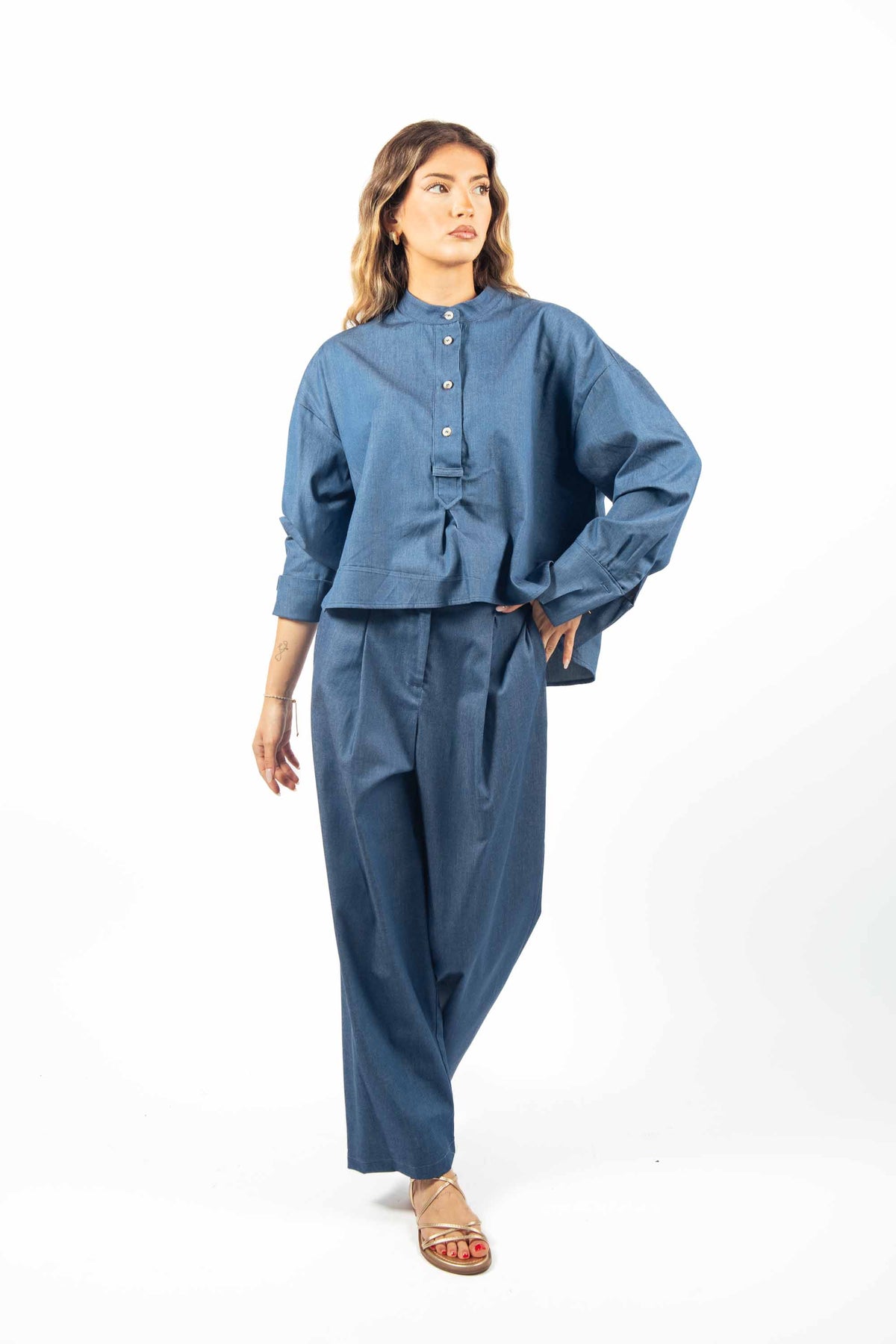 Pantaloni Effetto Denim Wide Leg donna Tensione in - 2
