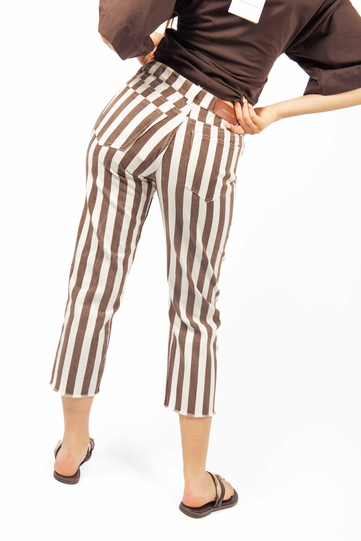 Pantaloni Denim a Righe Bianco/Marrone donna Tensione in - 2