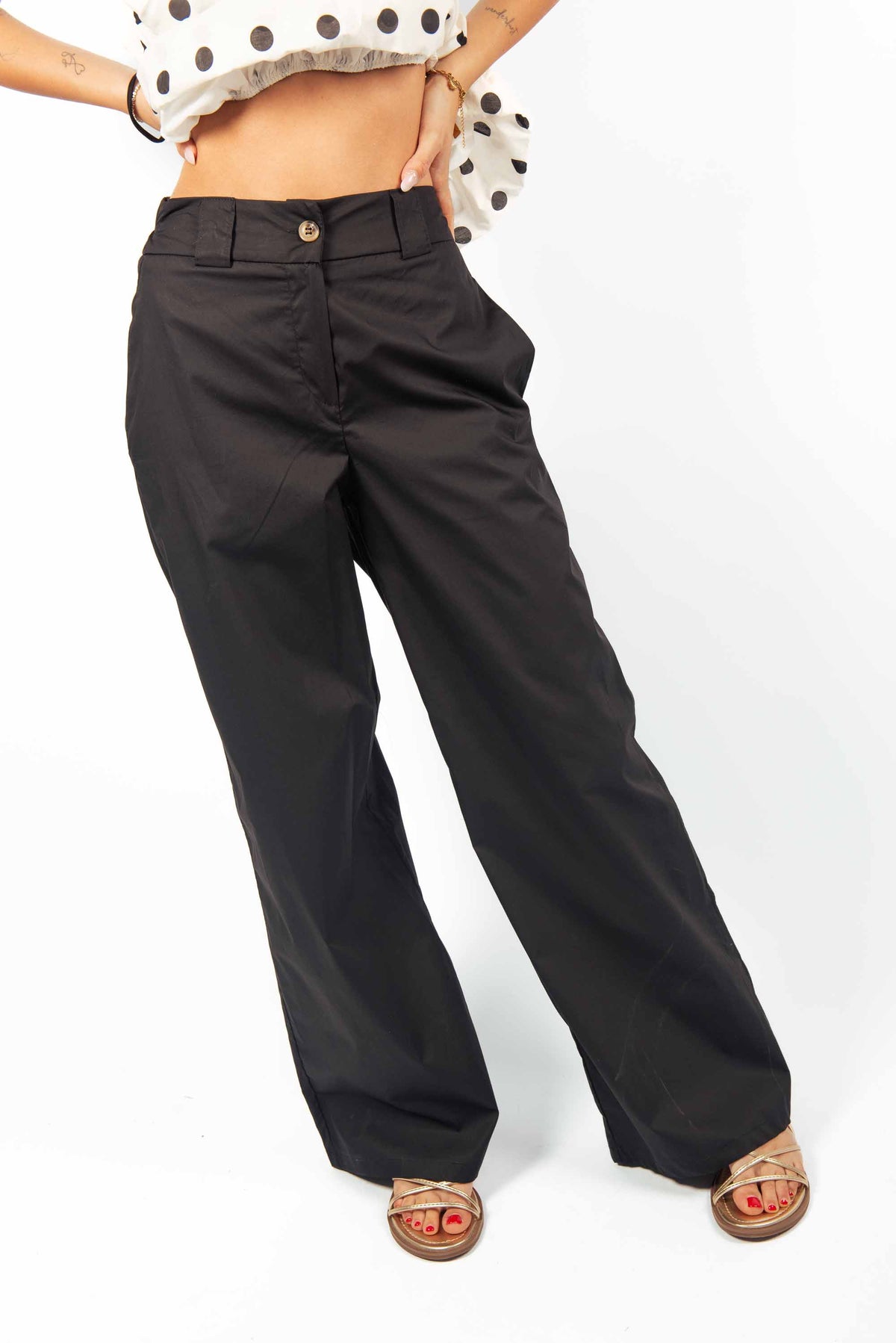 Pantaloni Wide Leg Neri donna Tensione in - 1