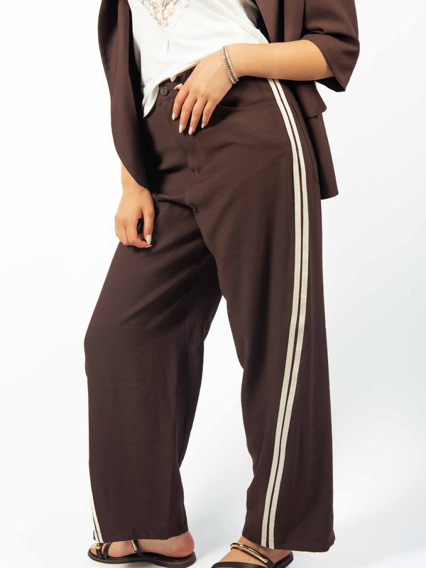 Pantaloni Wide Leg Stripes Cioccolato da donna Maryley
