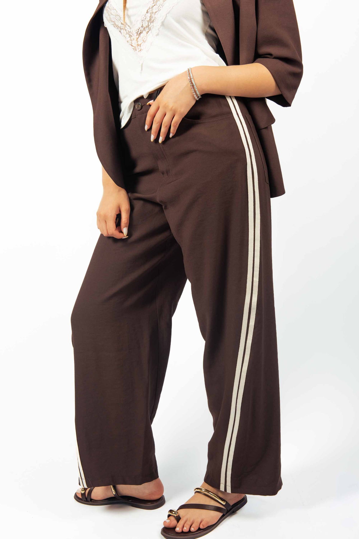 Pantaloni Wide Leg Stripes Cioccolato donna Maryley - 1