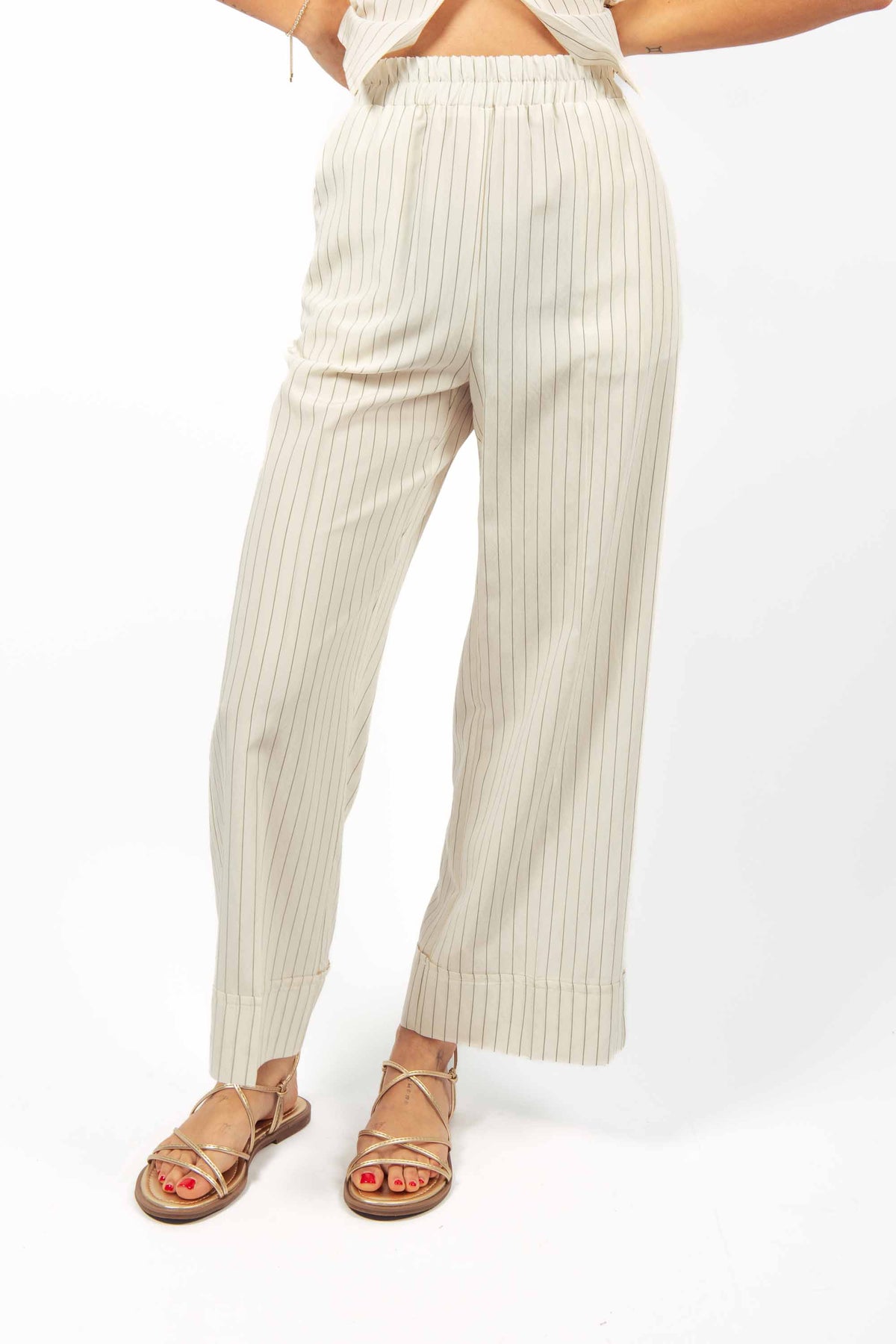 Pantalone Gessato Panna donna Maryley - 5