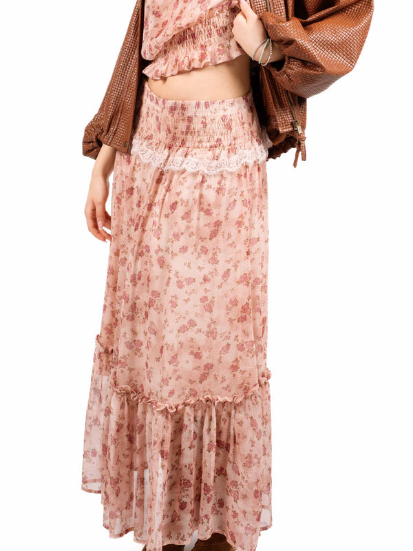 Gonna Floreale Lunga con Smock e Pizzo da donna Tensione in