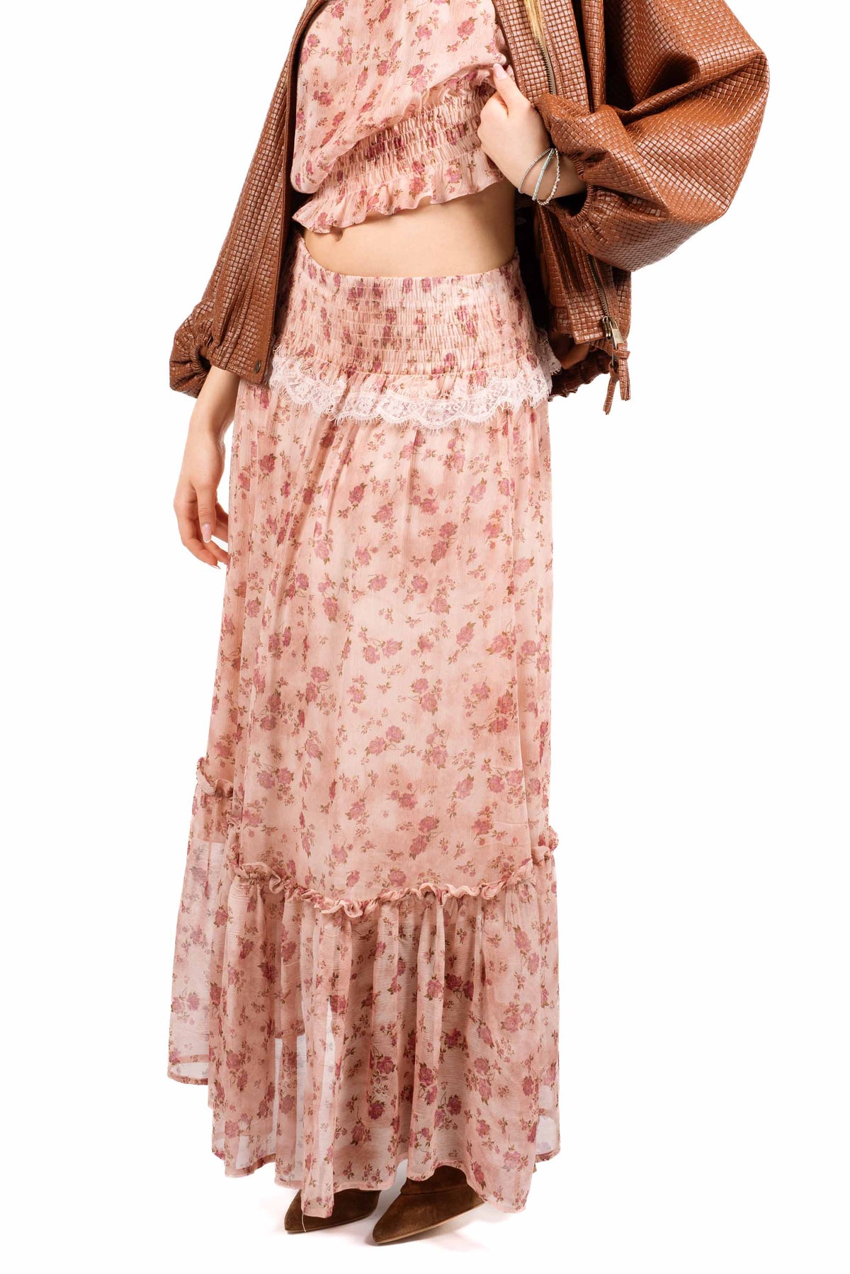 Gonna Floreale Lunga con Smock e Pizzo donna Tensione in - 1