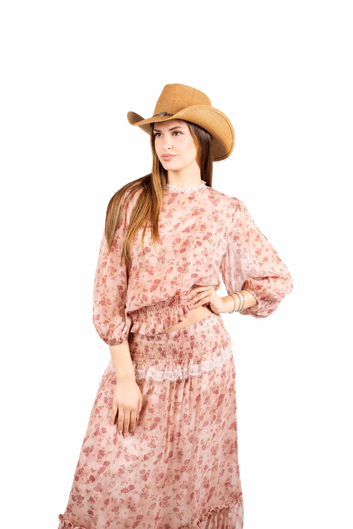 Blusa Floreale con Smock e Pizzo donna Tensione in - 2