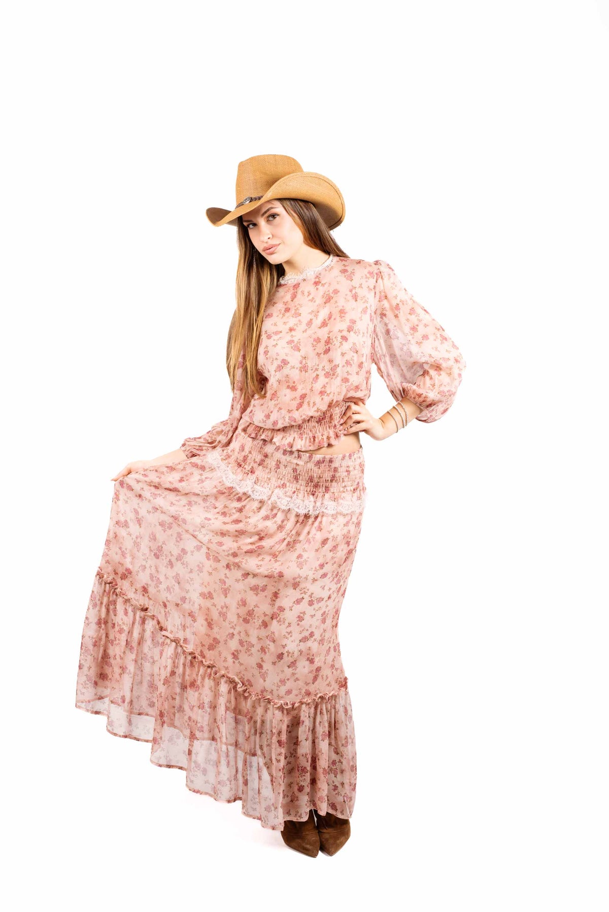 Blusa Floreale con Smock e Pizzo donna Tensione in - 5