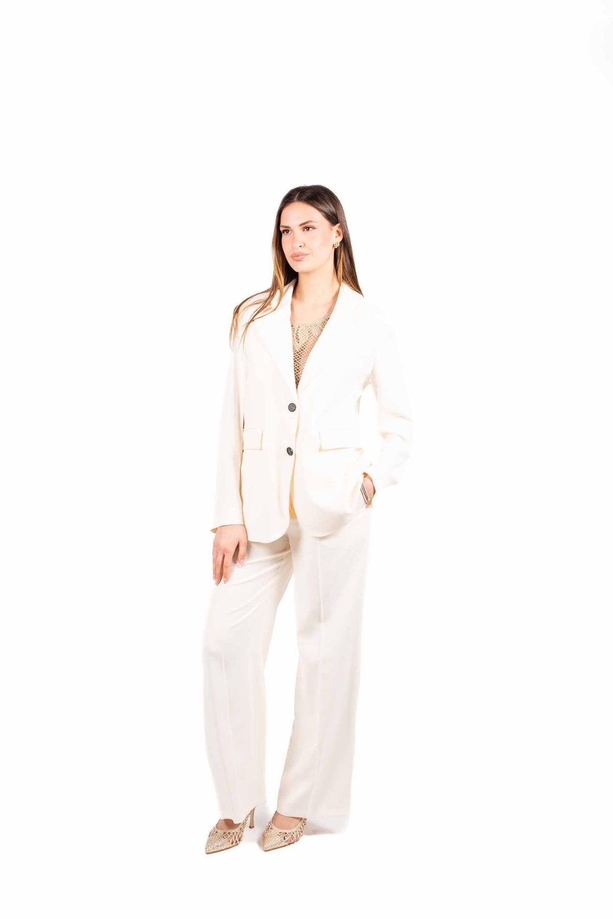 Pantaloni Wide Leg Sartoriali Panna donna Tensione in - 5