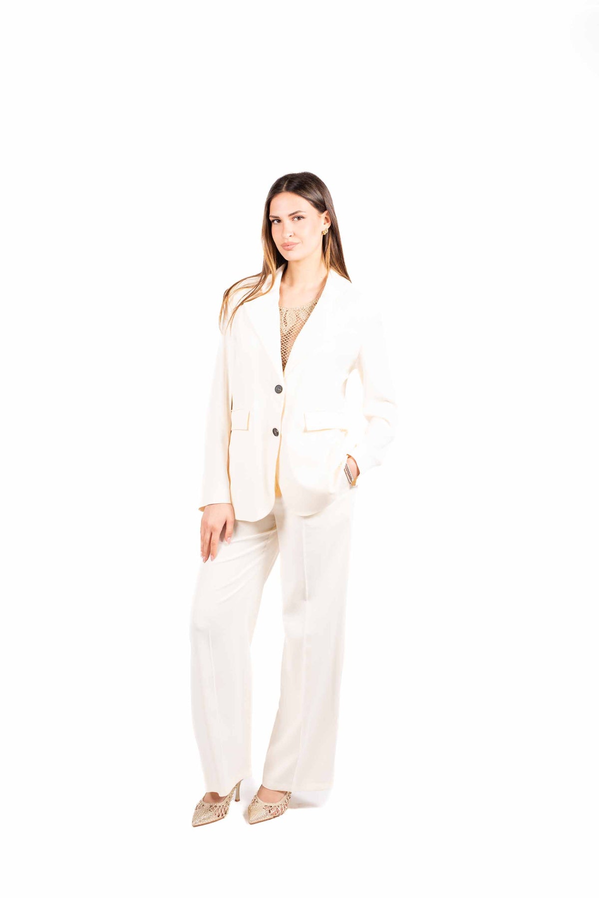 Blazer Monopetto Fluido Panna donna Tensione in - 5
