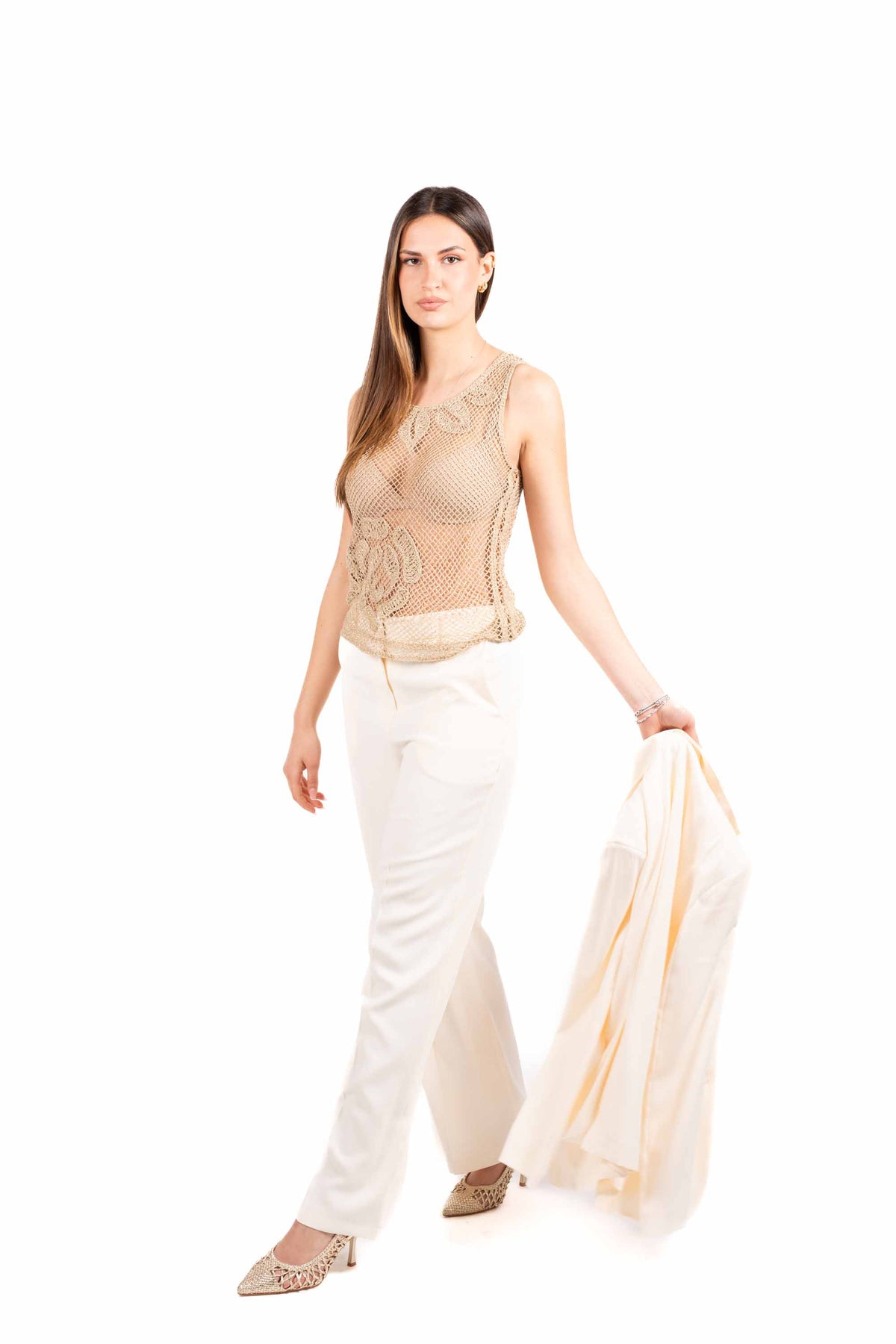 Pantaloni Wide Leg Sartoriali Panna donna Tensione in - 2