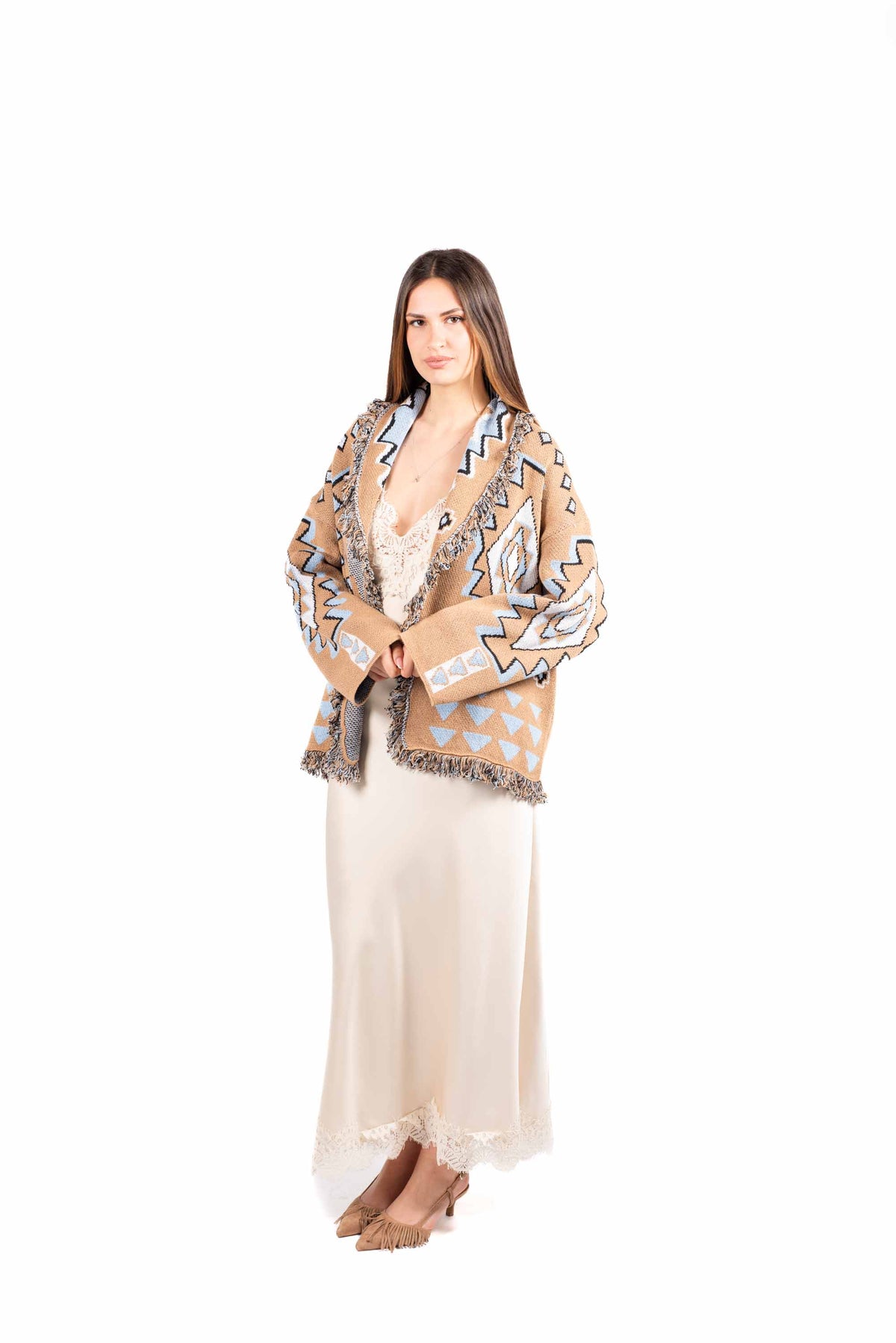 Cardigan Jacquard con Frange donna Tensione in - 1