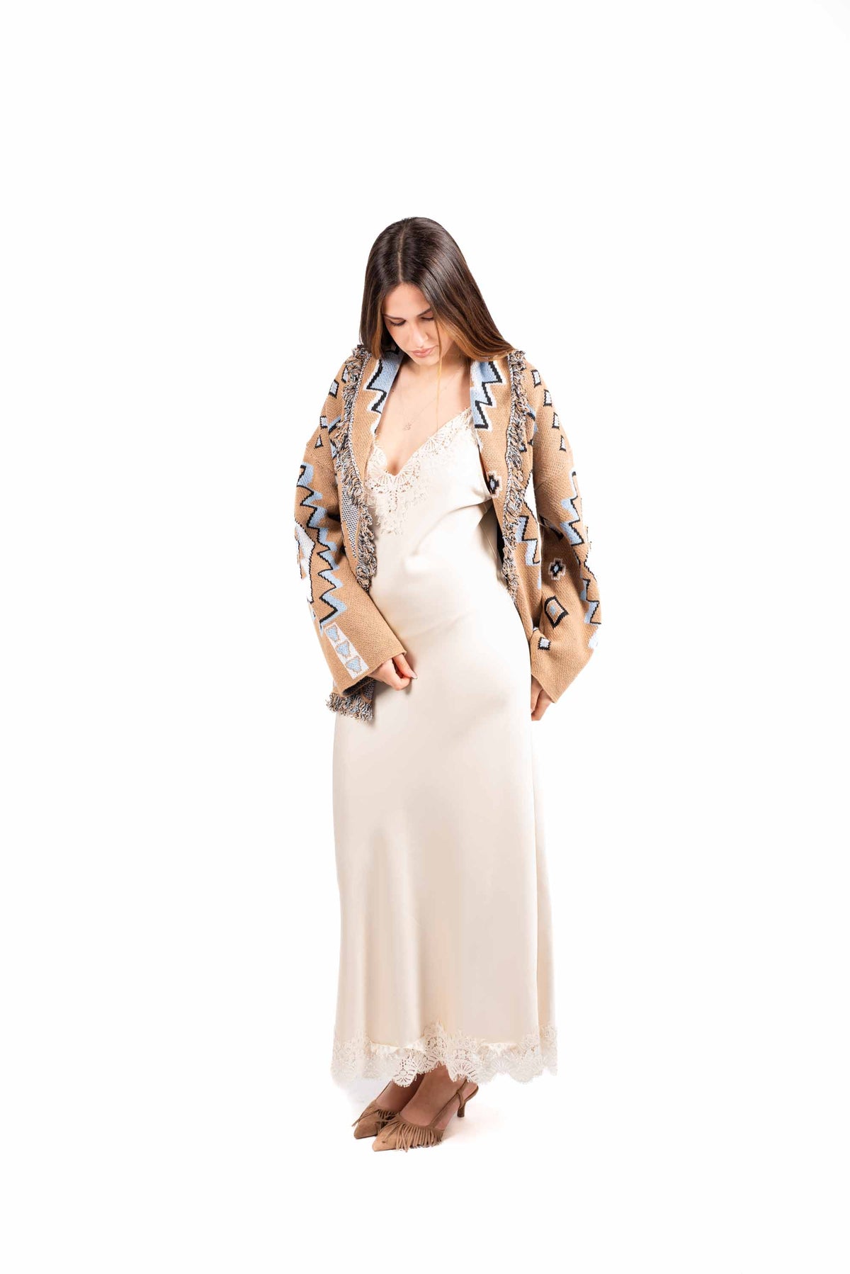 Cardigan Jacquard con Frange donna Tensione in - 5