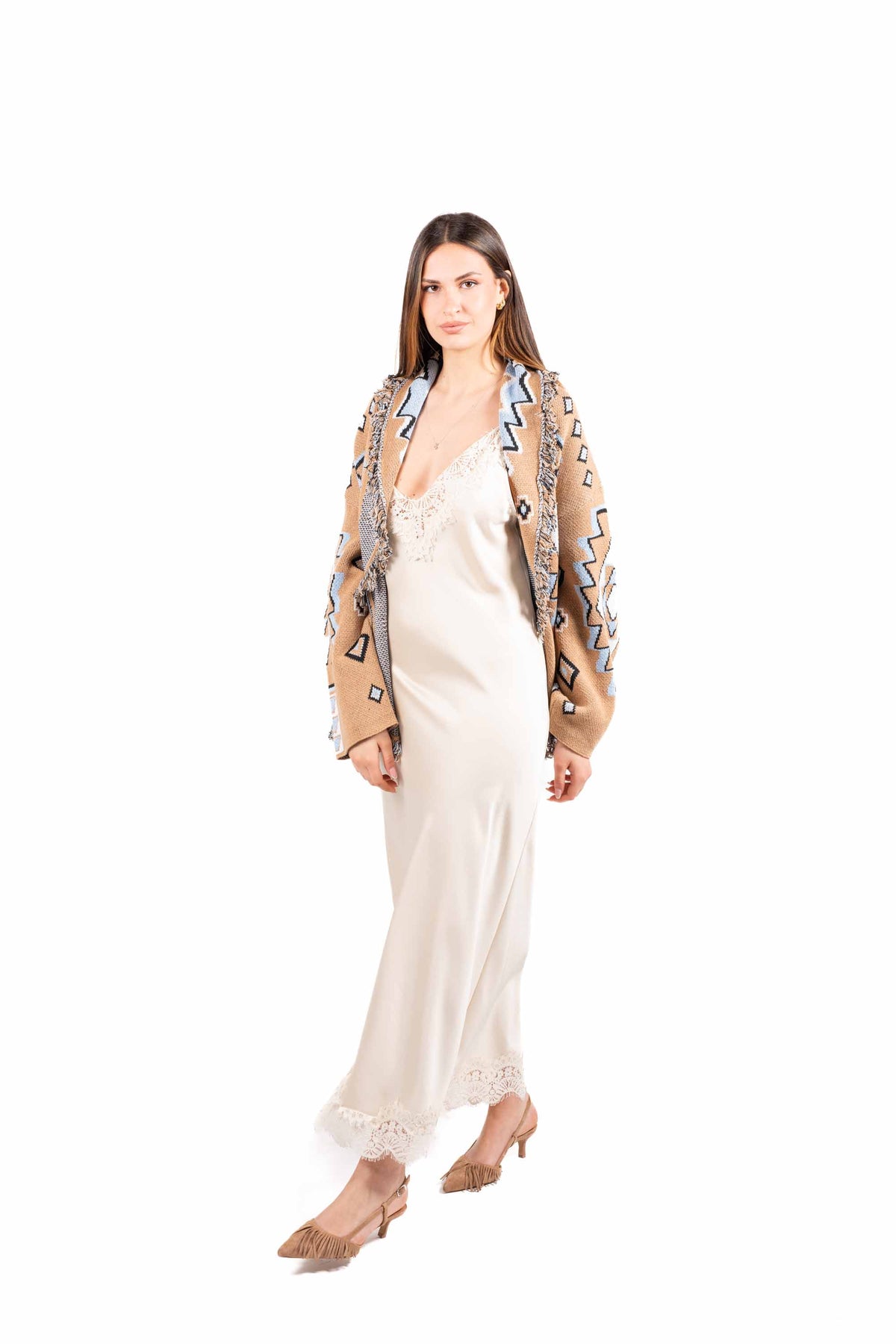 Cardigan Jacquard con Frange donna Tensione in - 3
