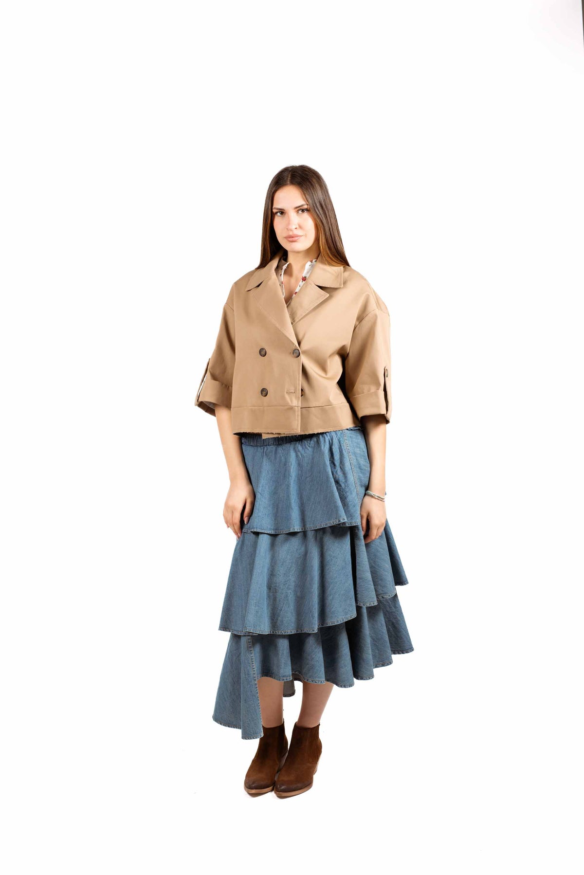 Giacca Cropped Doppiopetto Cammello donna Tensione in - 2