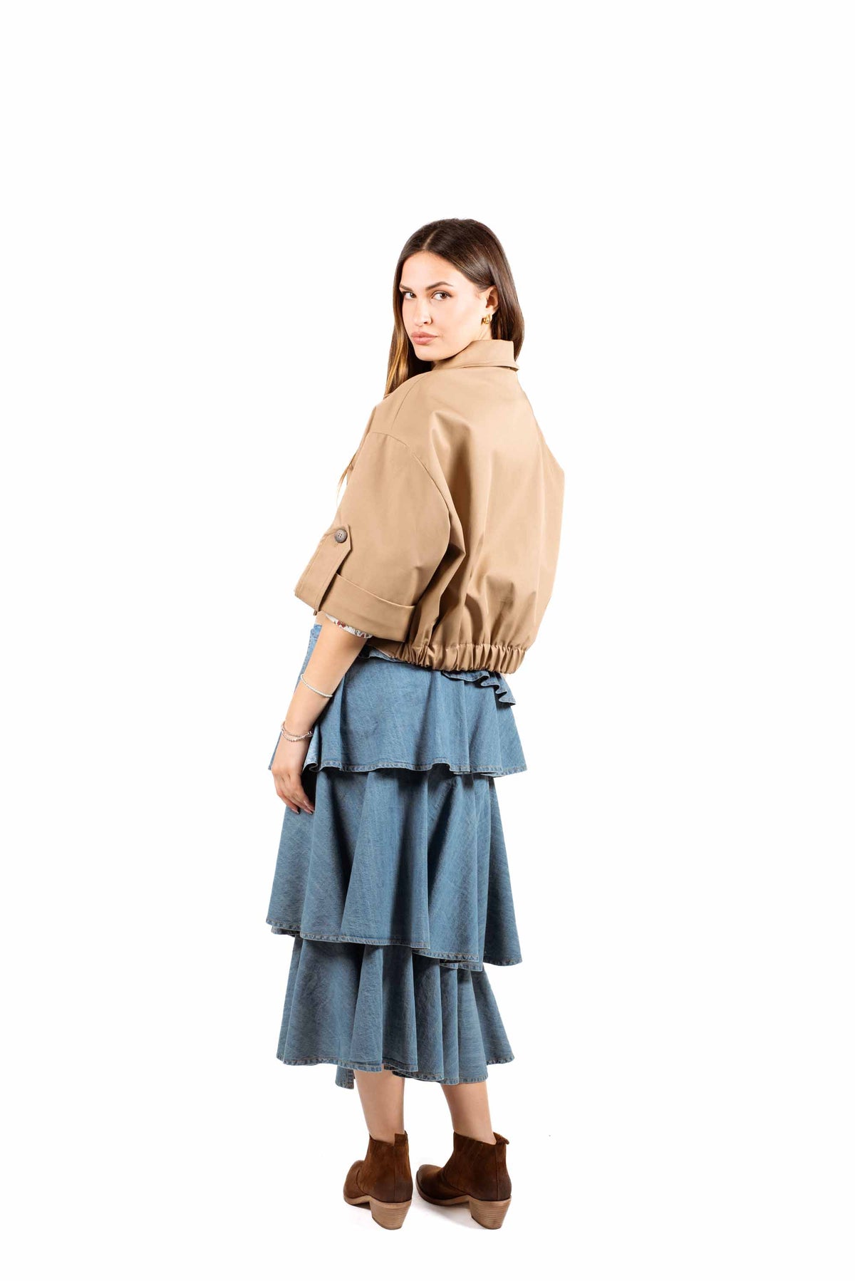 Giacca Cropped Doppiopetto Cammello donna Tensione in - 3