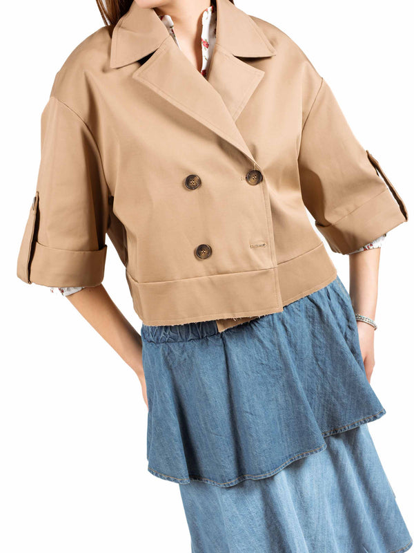 Giacca Cropped Doppiopetto Cammello da donna Tensione in
