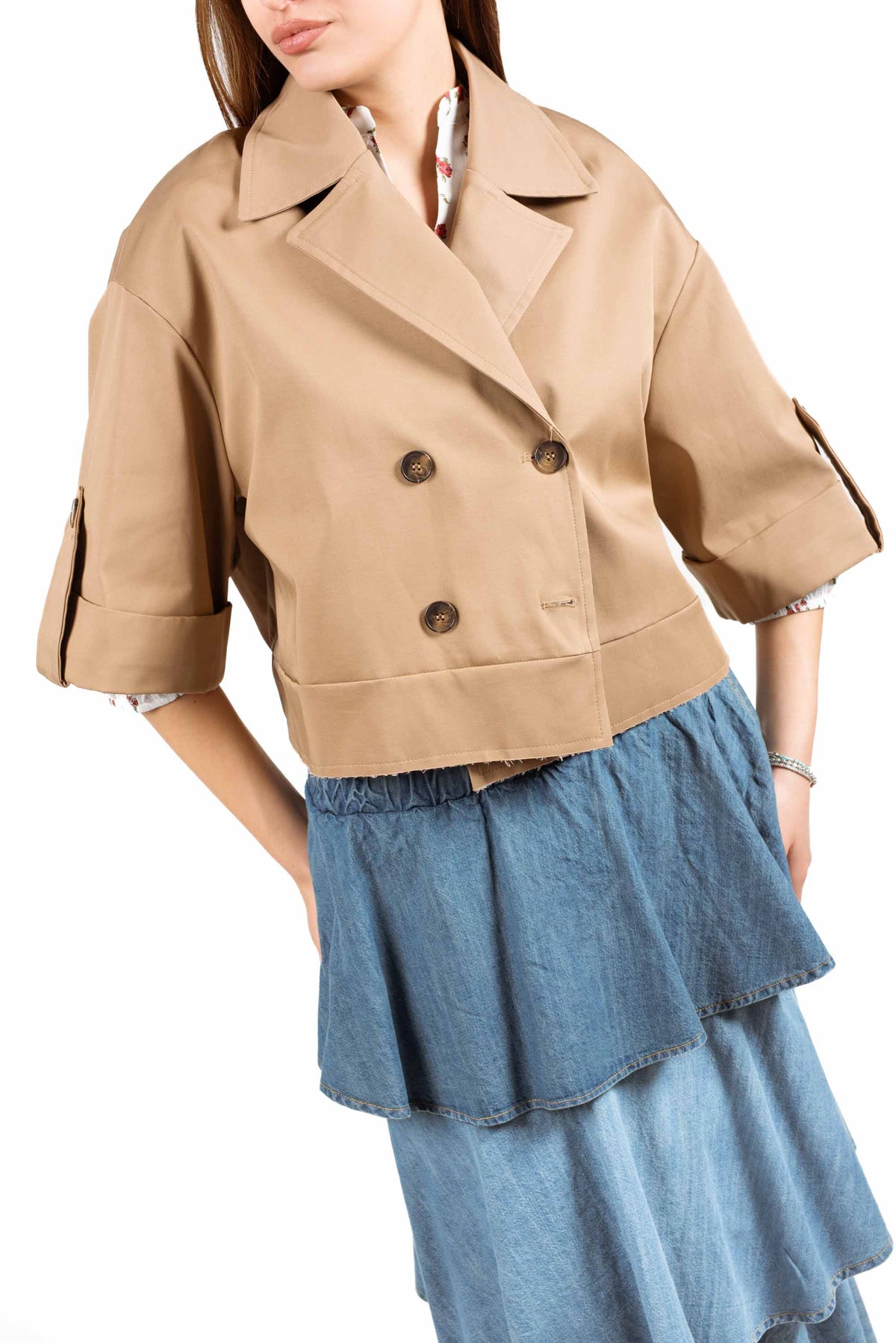 Giacca Cropped Doppiopetto Cammello donna Tensione in - 1